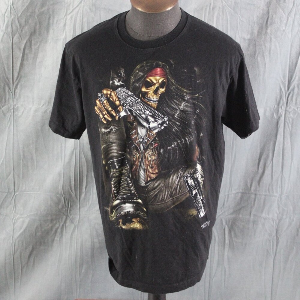 Vintaage Graphic T-shirt - Skeleton Biker Big Graphic by Rock Chang - Men's XL